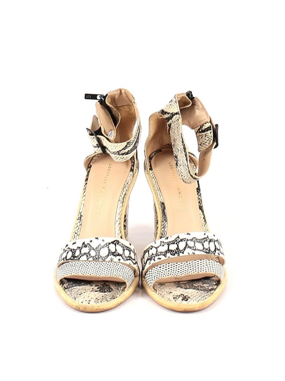Loeffler Randall Snake-Print Ankle Strap Sandals in Beige and Black